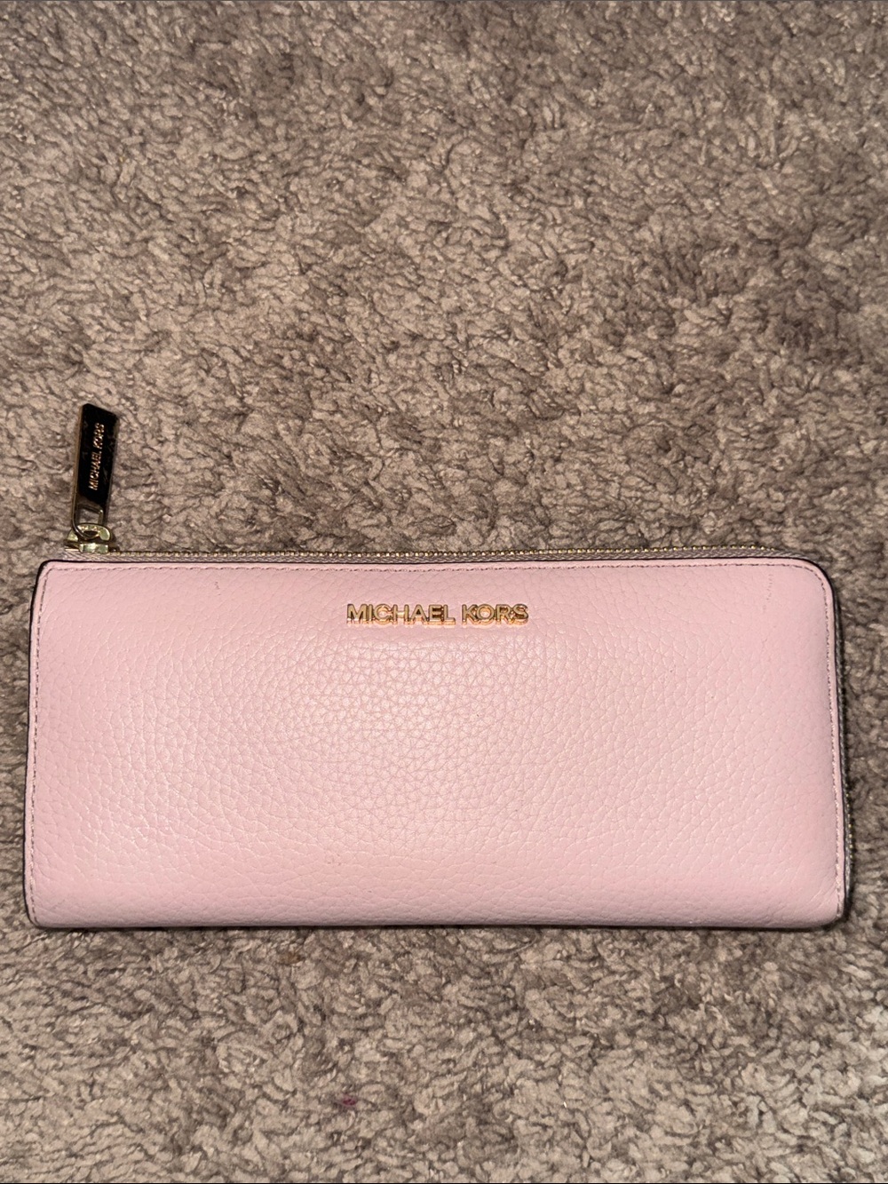 Michael Kors Pale Pink Pebbled Leather Zip Wallet with Gold Logo